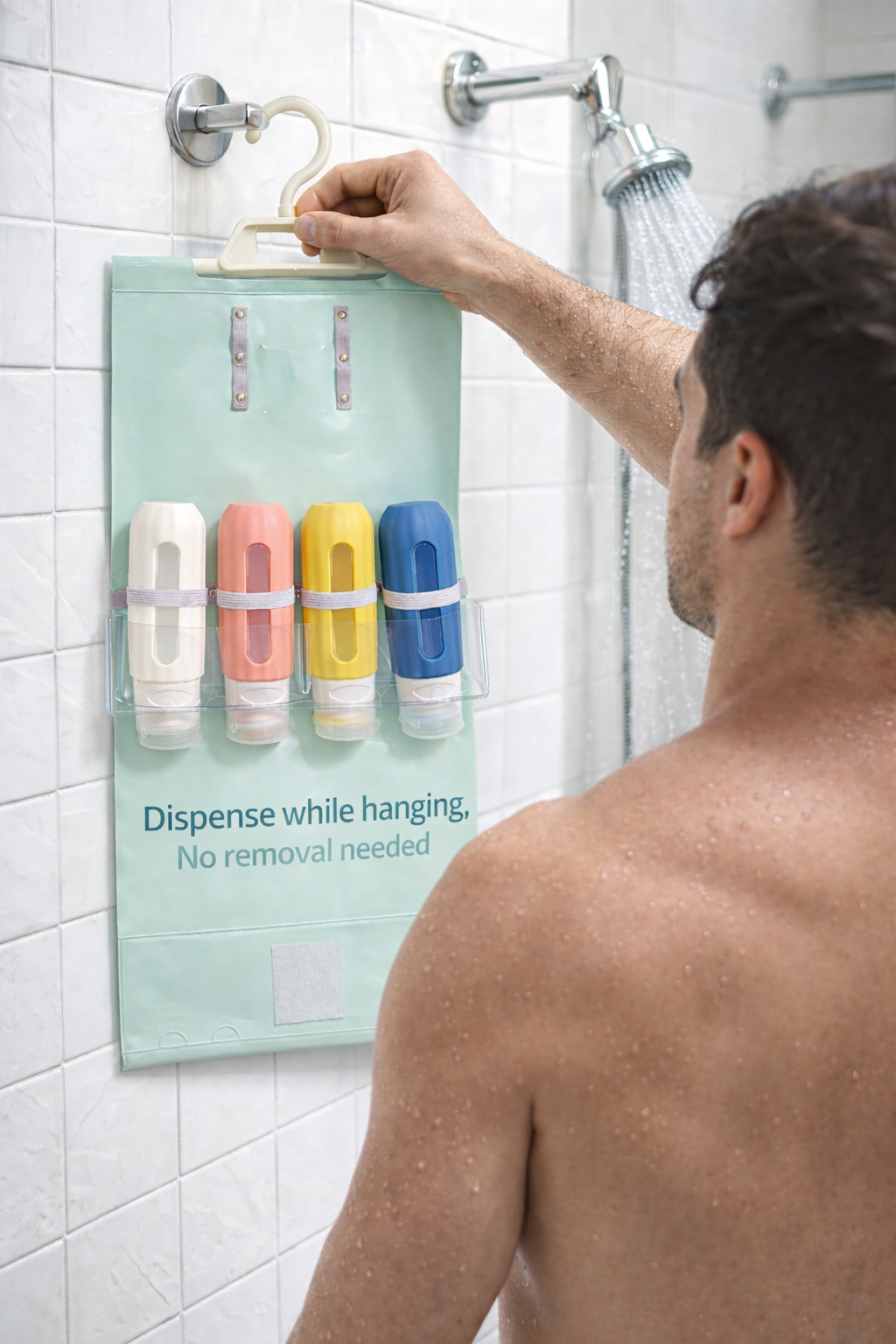 shower caddy with refillable bottles
